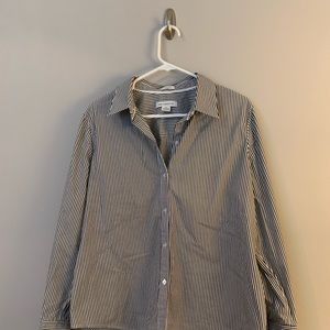 Black and white striped cotton button front shirt